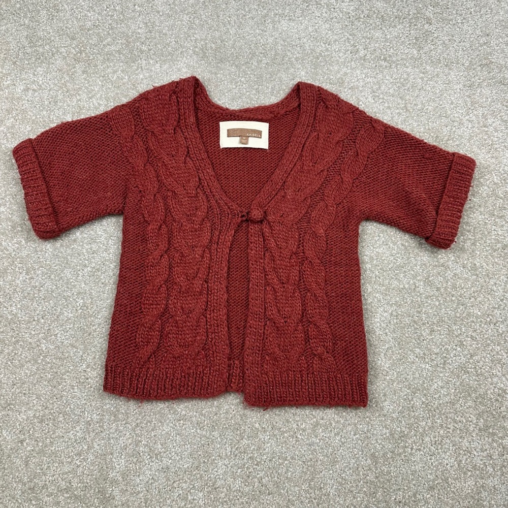 Kaisely Rust Red Cable Knit Short Sleeve Cardigan Wool Alpaca Blend Medium